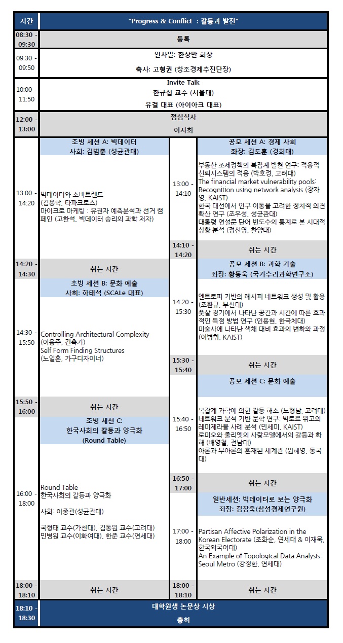 2015 한국복잡계학회 가을 학술대회 프로그램